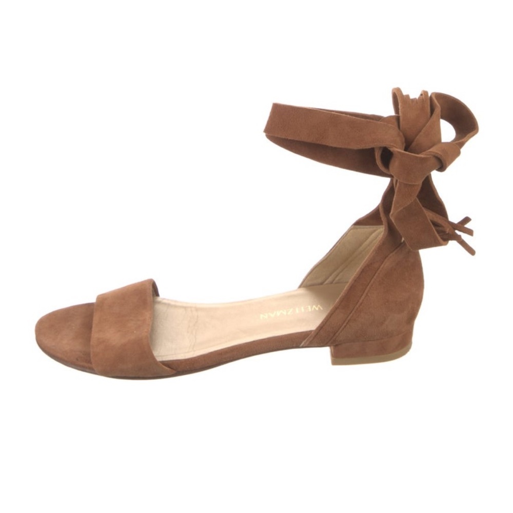 Stuart Weitzman Brown Suede fringe trim accent Ankle Strap Sandals
